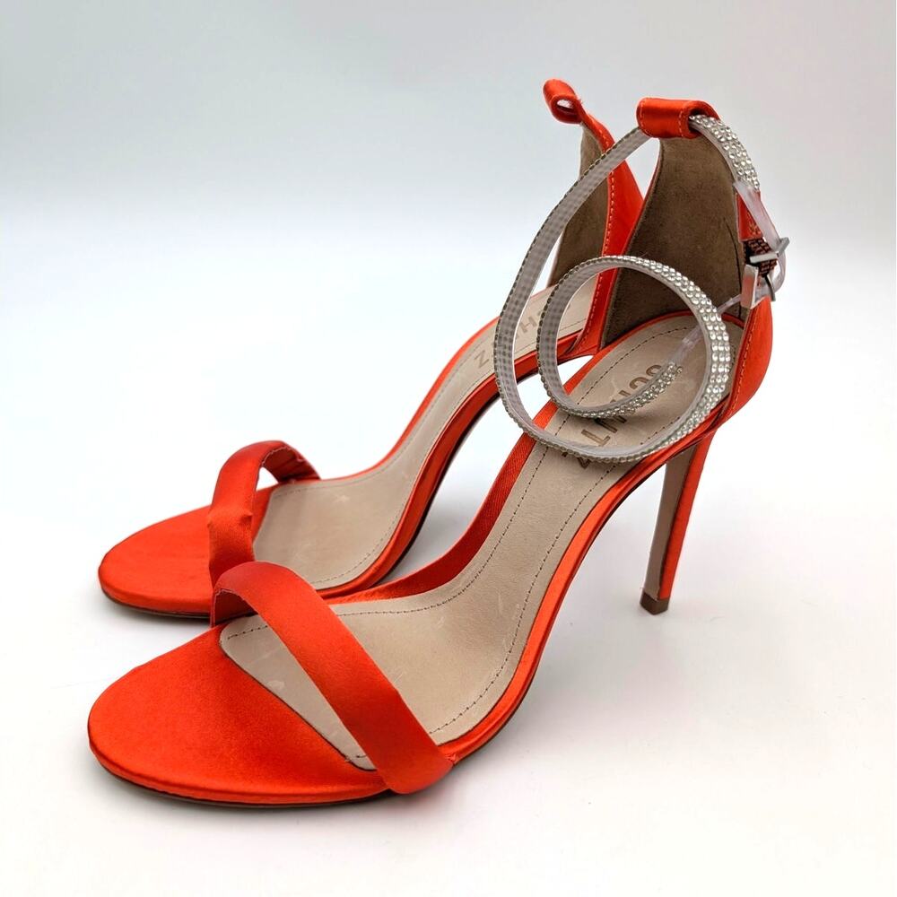 Schutz Leanna Satin Ankle Strap Heel Sandals Women's Orange Size US7.5B EU38